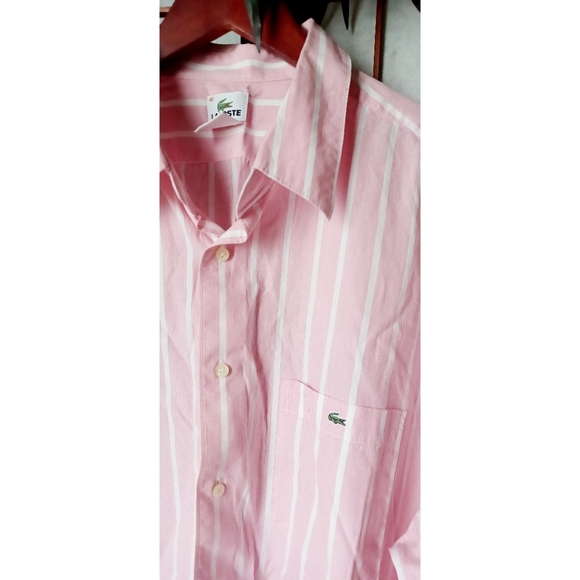 Lacoste Men's Pink/White Striped Button-Down Shirt - Picture 10 of 16